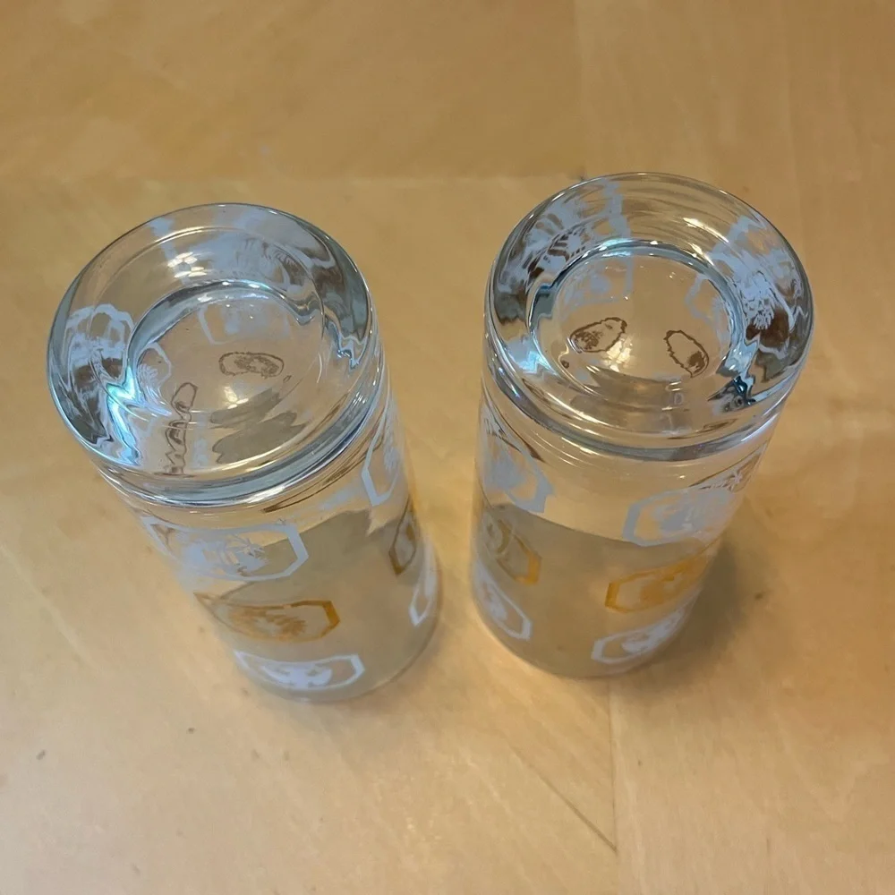Highball Glasses Set of 2 Vintage Gold & White w/ Eagles Laurel Wreaths